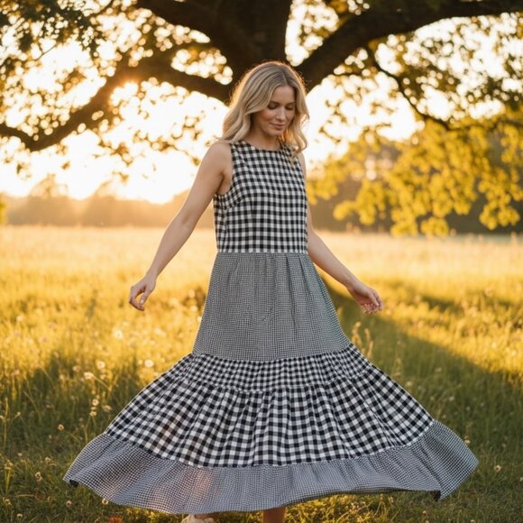 JW Anderson Uniqlo Gingham Tiered Prairie Dress, Size XL - Picture 5 of 6